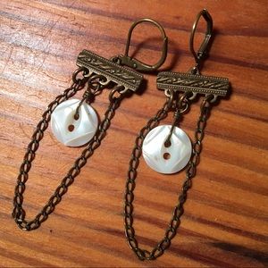 Bronze Dangly Earrings with Vintage Buttons